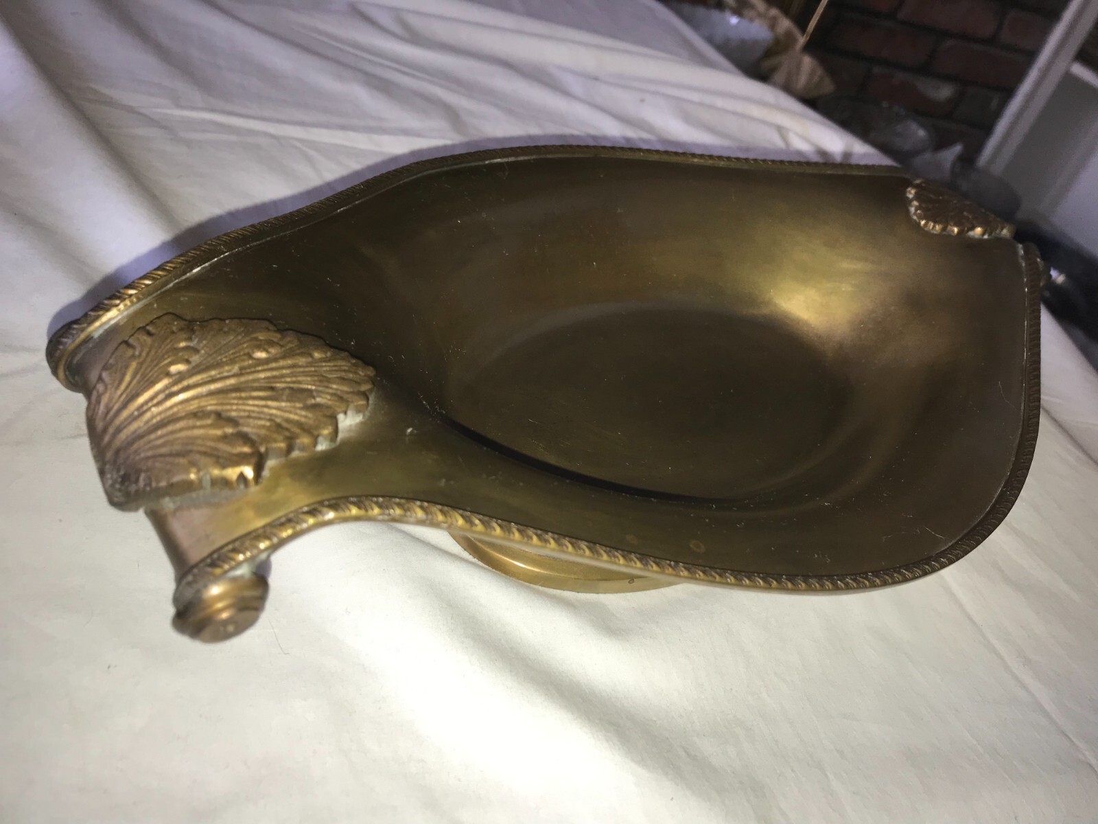 DECORATIVE CRAFTS Inc INDIA Solid BRASS Double Tab Handle DISH Bowl PLATTER 15″L