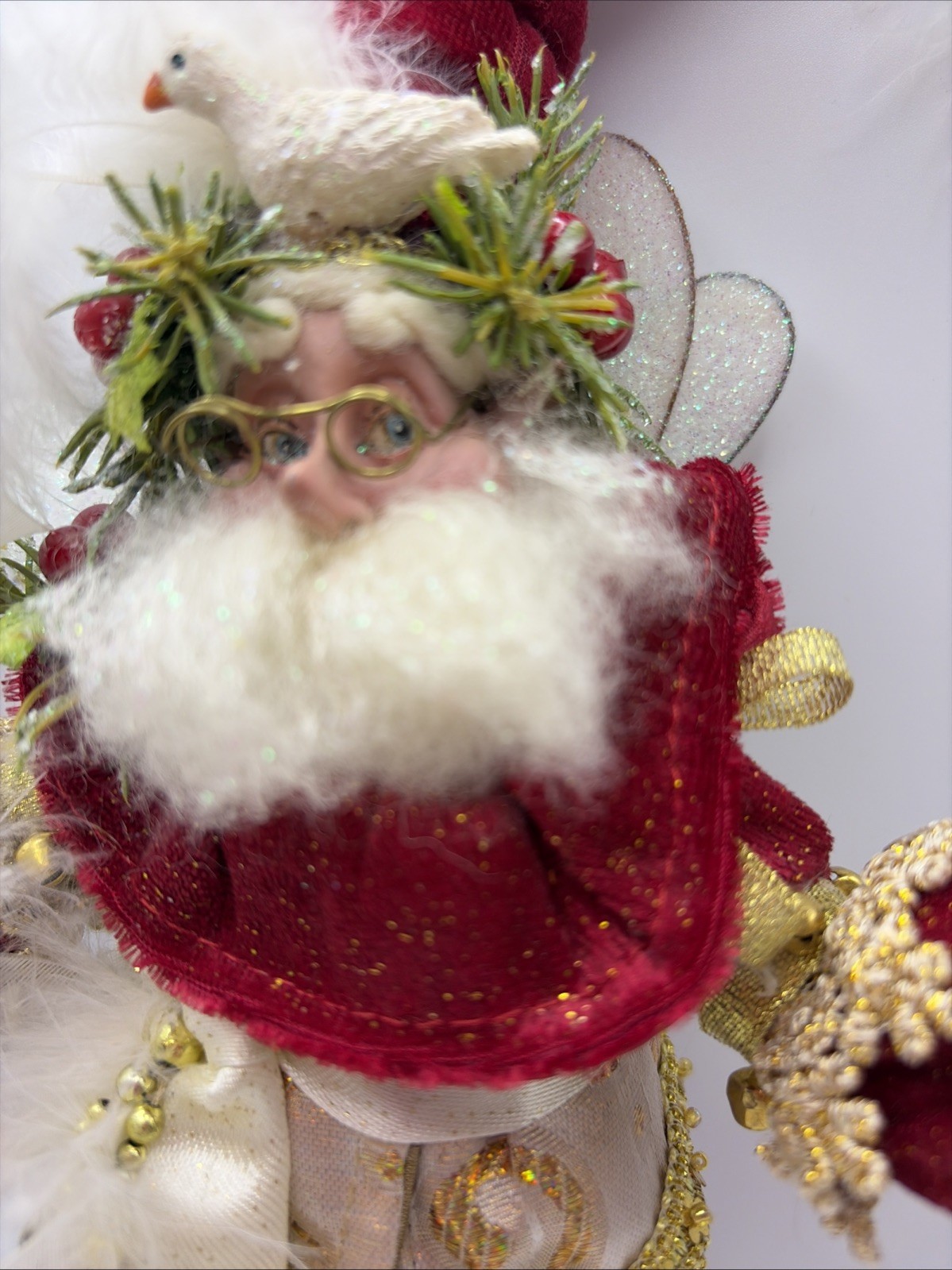 Mark Roberts Dove Fairy Santa Winged Ornament 9” White Doves Wire Glasses