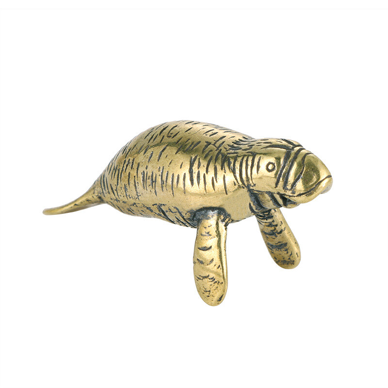 Brass Manatee Figurine Statue Home Office Table Decoration Animal Figurine Toy