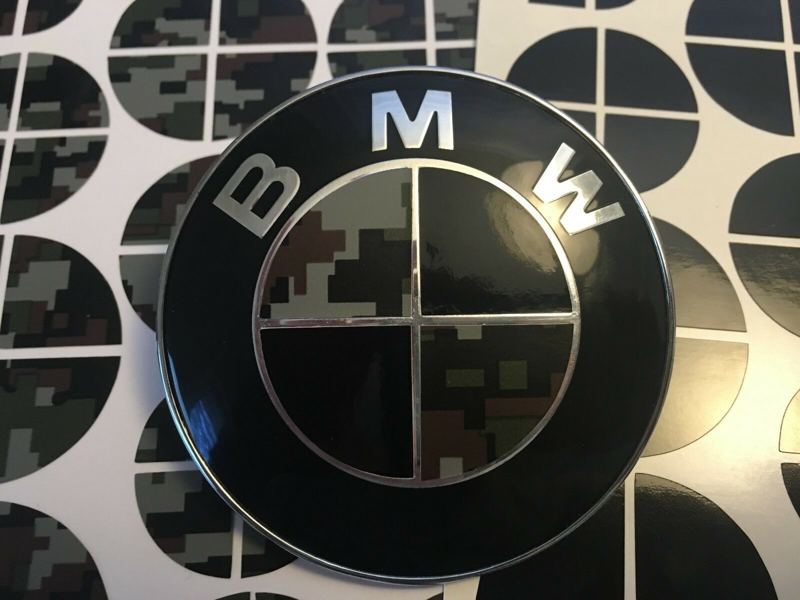 CJ DIGITAL CAMO AND BLACK Complete Set of Vinyl Sticker Overlay All BMW Emblems