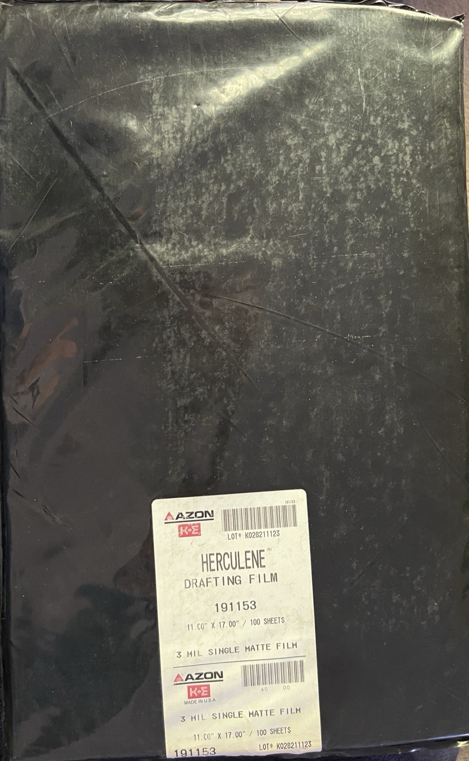 2 Packs K&E Azon Herculene Drafting Film 191153 3 Mil Single Matte Sheets Open