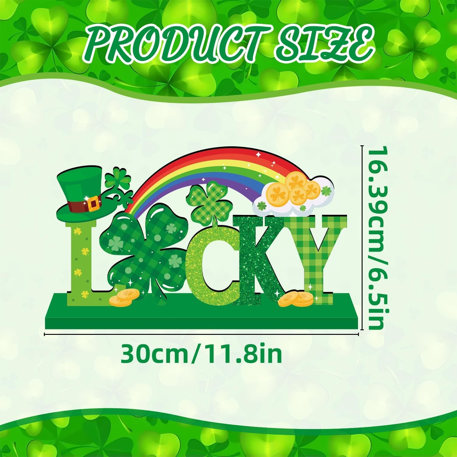 St Patricks Day Table Decorations Wooden Centerpieces,11.8x 6.5inch Green Saint