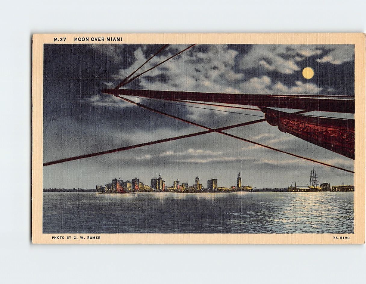 Postcard Moon Over Miami Florida USA