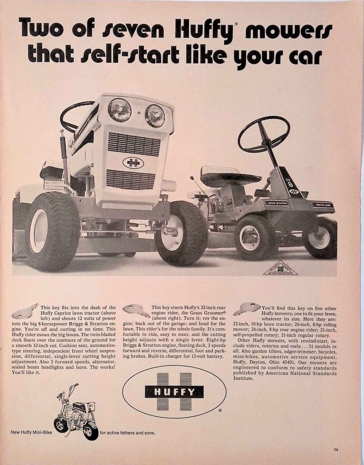 1971 Huffy Mowers self-start like your car Vintage Print Ad Life April 16