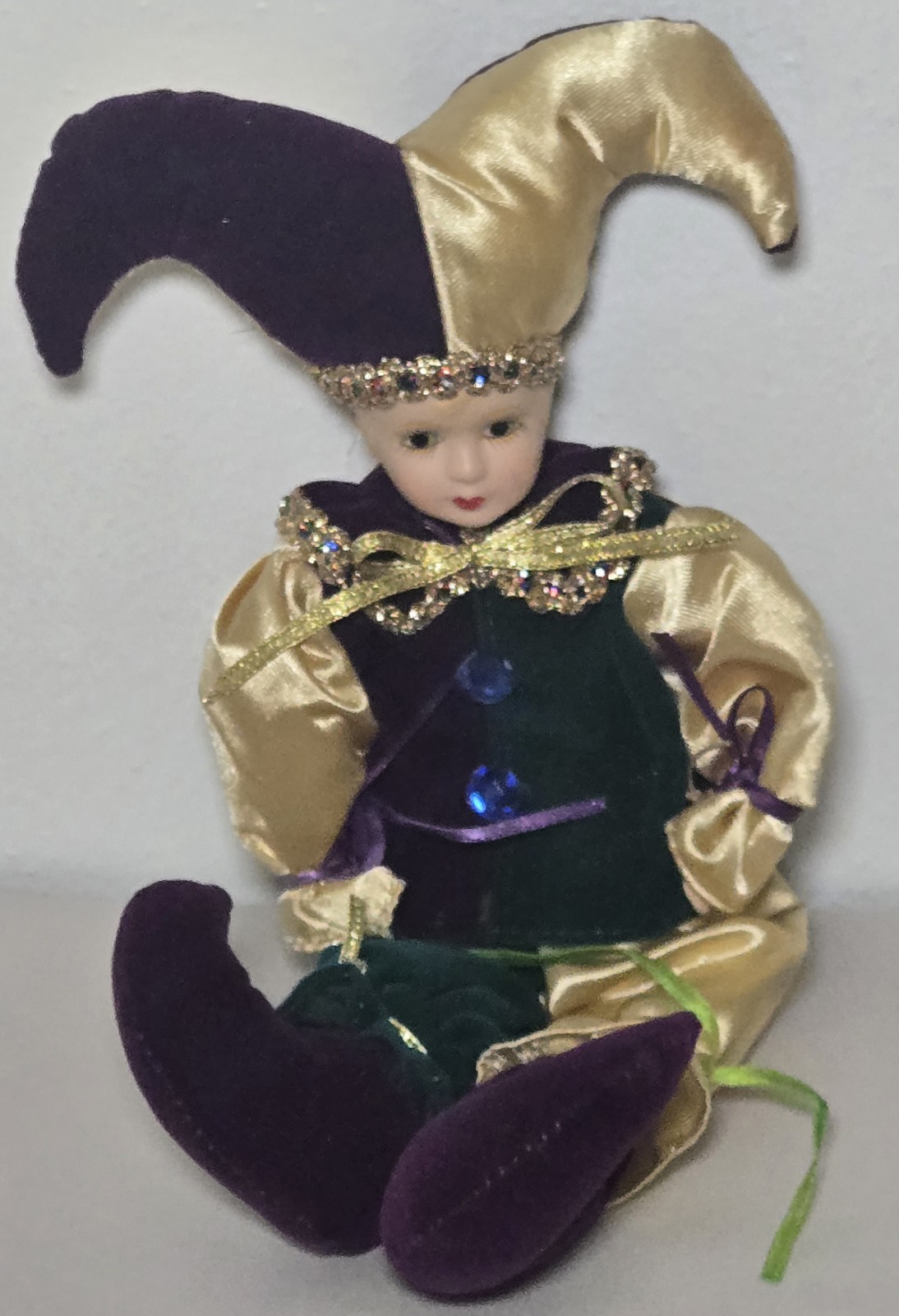 Jester Dolls Set of 3 Posable Bendable Purple Gold Mardi Gras Decor
