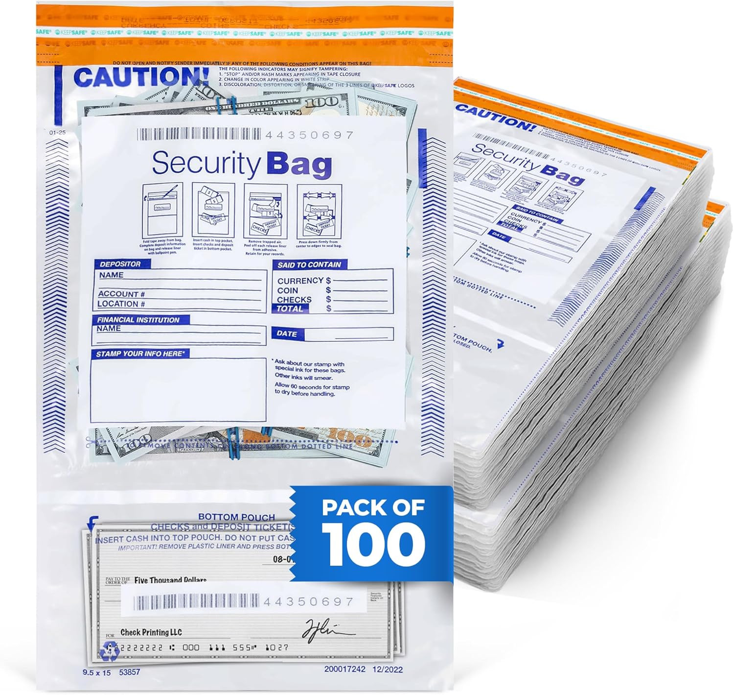 Tamper-Evident Clear Plastic Deposit Bags – Heavy-Duty 100 Pcs 9.5″ x 15