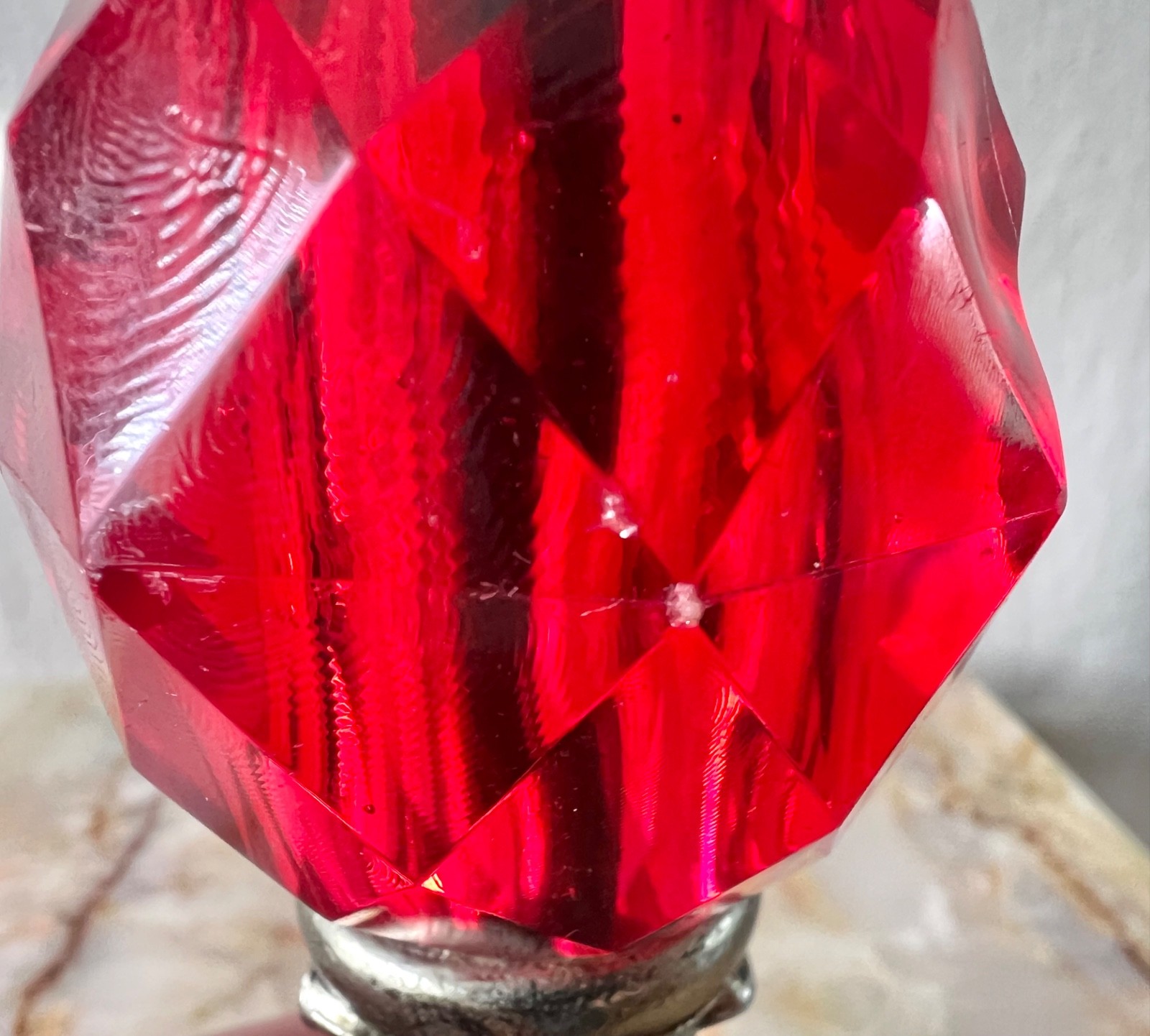 Vintage 1960’s Red Lucite Candle Holders Silver Tone Gothic Baroque Set