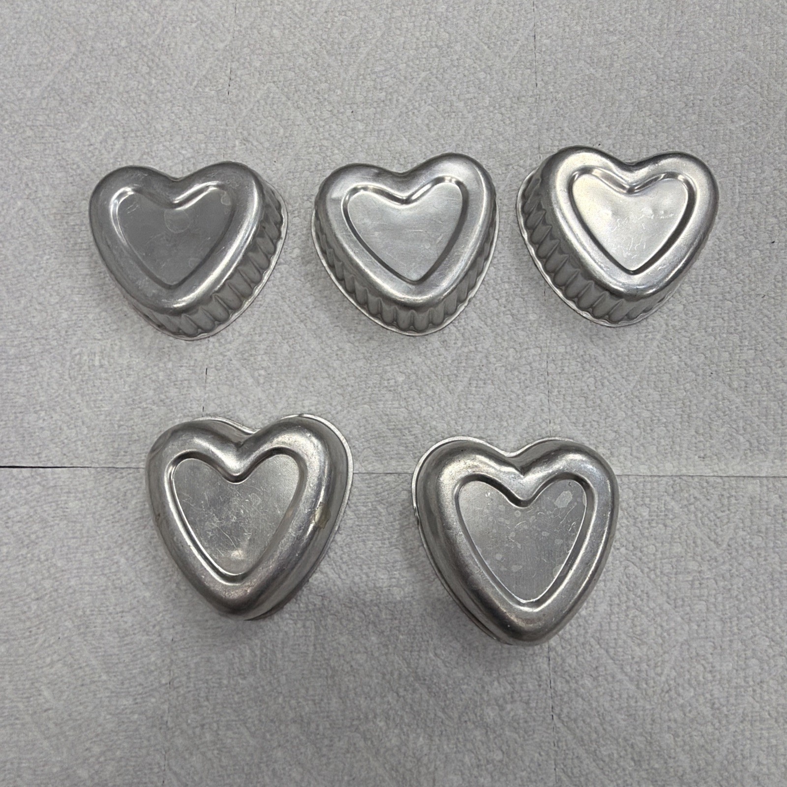 Vintage Aluminum Heart Baking Molds Lot of 5 Mini Cake Jello Tin Pans