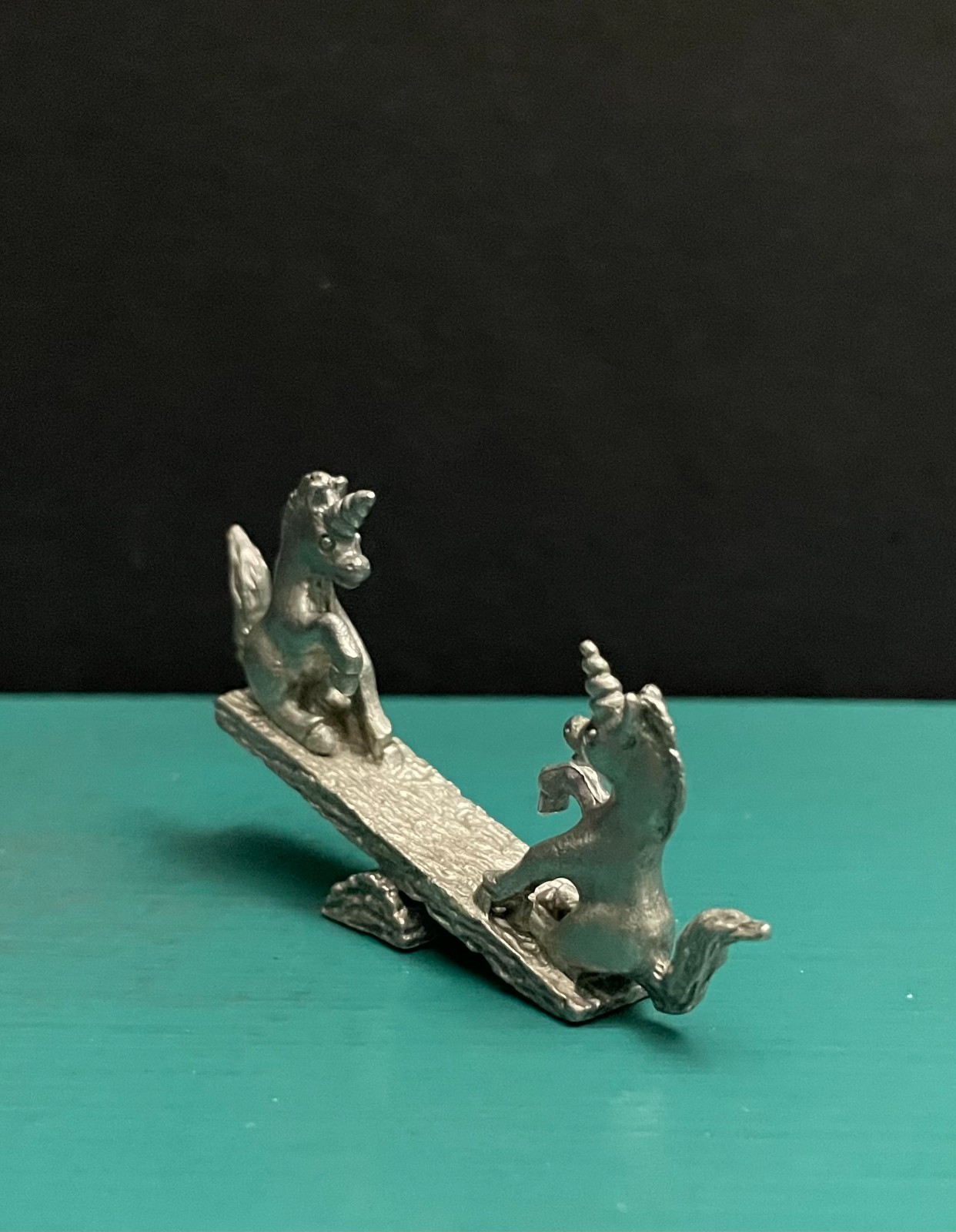 Spoontique Pewter Baby Magical Unicorn Playing Seesaw Teeter Totter Toy Figurine