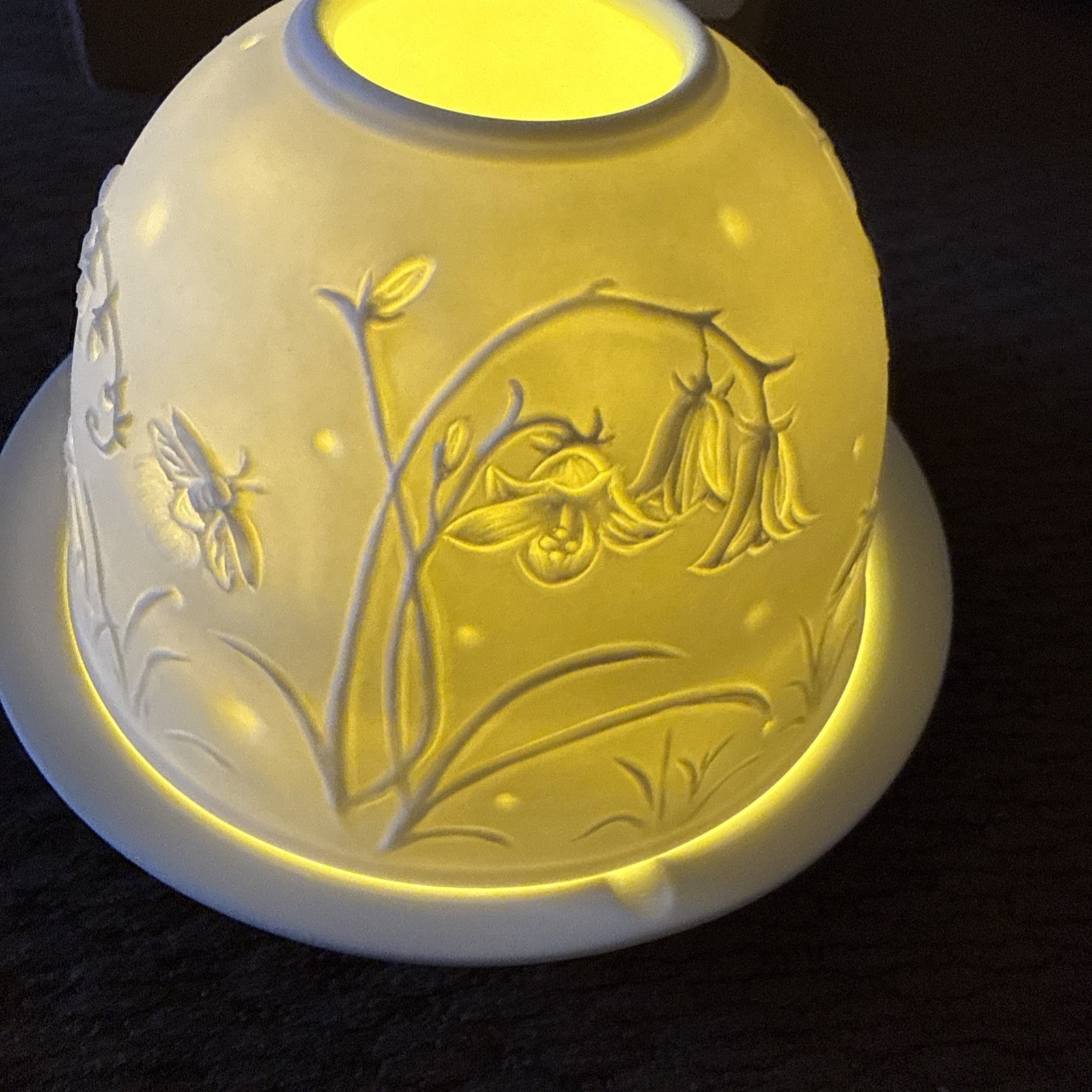 Fireflies & Bluebells 3 Piece Ceramic Candle Holder W/3D Design Includes Candle