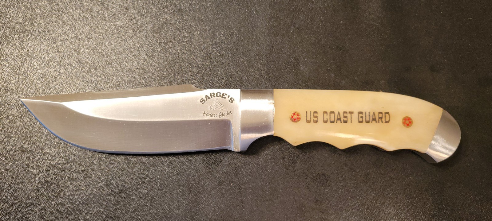 Badass Blades D2 Steel Hunting Knife Camel Bone US COAST GUARD Handle- BA821