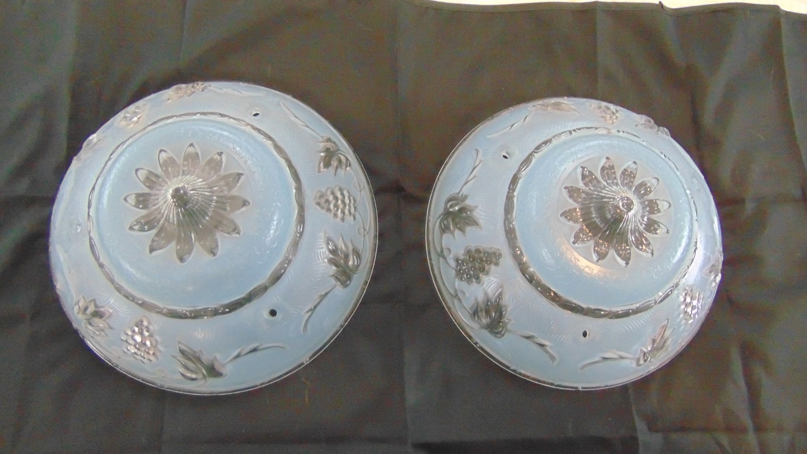 2 Vintage Art Deco Blue & Clear Glass Ceiling Light Shade– 3 Hole Chain Mount