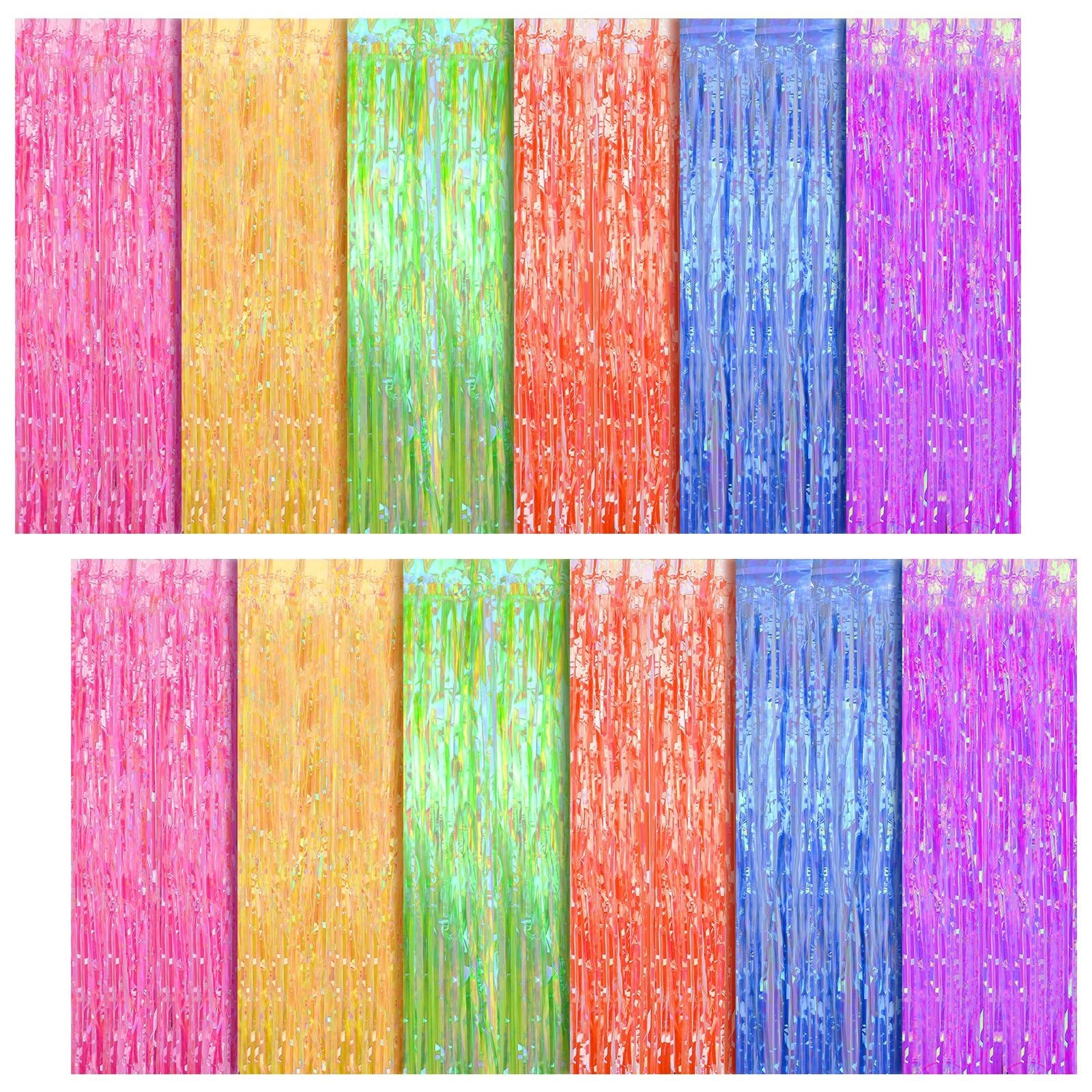 VitalCozy 6 Pcs Neon Party Foil Fringe Curtains 3.28 x 8.2 ft Colorful Neon P…