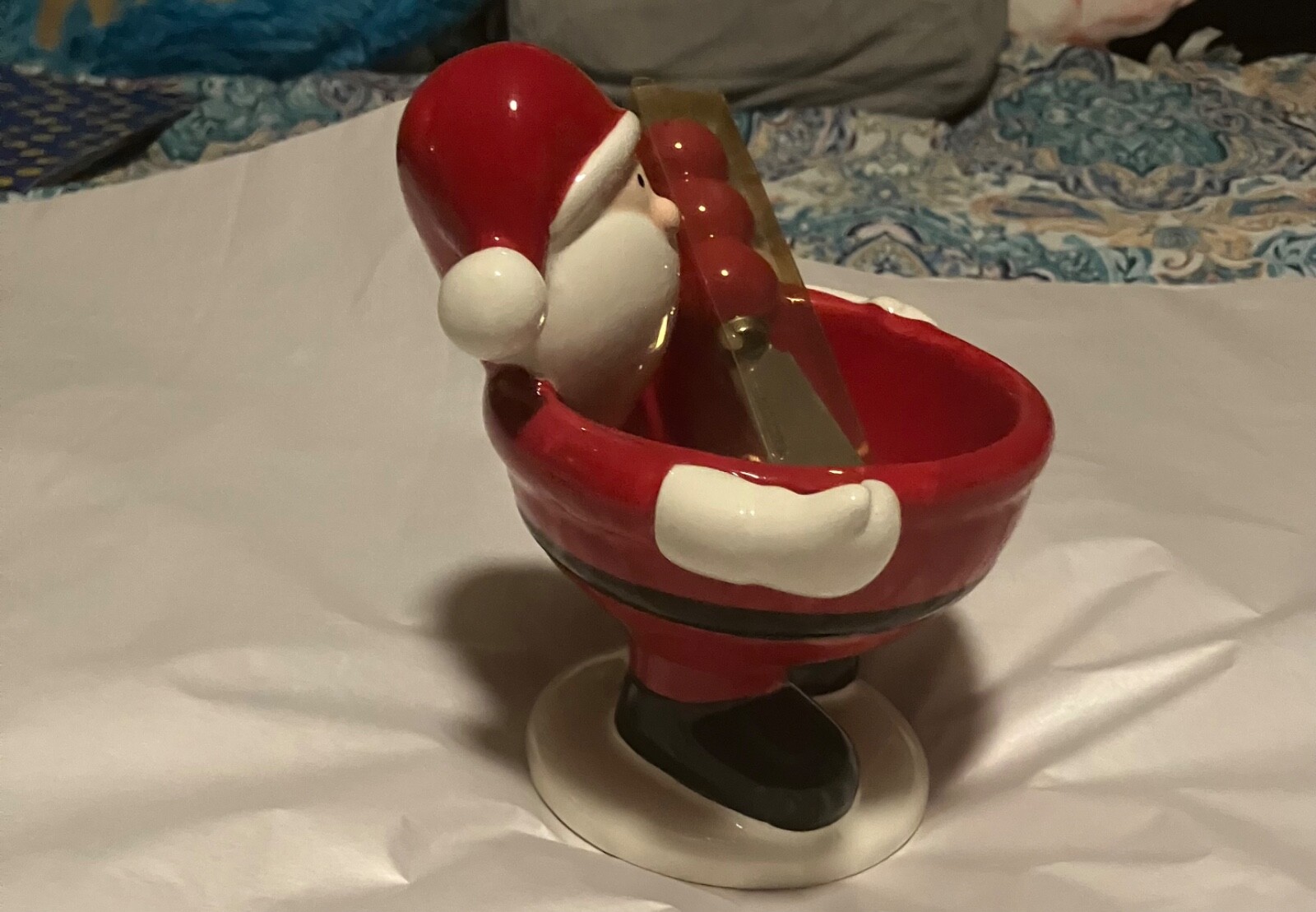 Vintage SANTA CLAUSE dip bowl w/spreader Ceramic Christmas Dish 6.25”