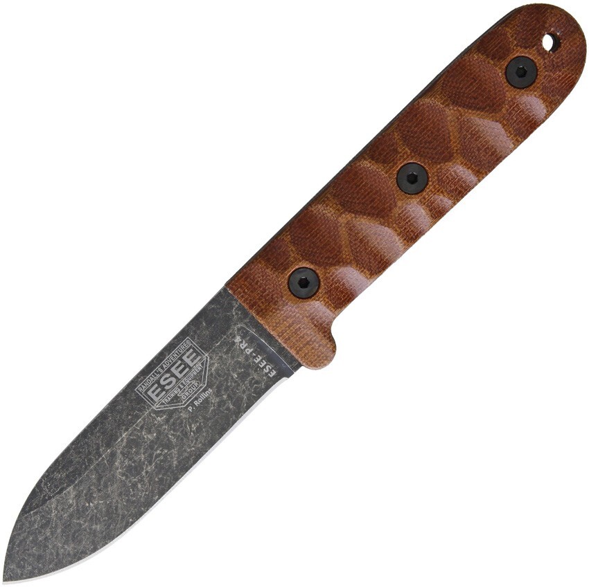 ESEE Camp Lore PR-4 Black Oxide 4.13″ 1095HC Micarta Fixed Knife w/Sheath PR4BO