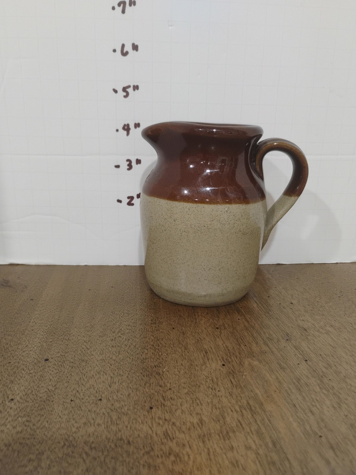 Antique England Brown & Ivory Crock CREAMER Pitcher 4.25″H x 4″W