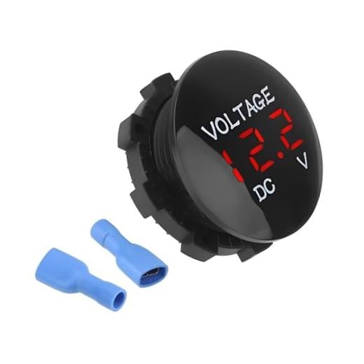 DC 12-24V Voltmeter Gauge – Waterproof Round Panel – Mini LED Red – Mini Car