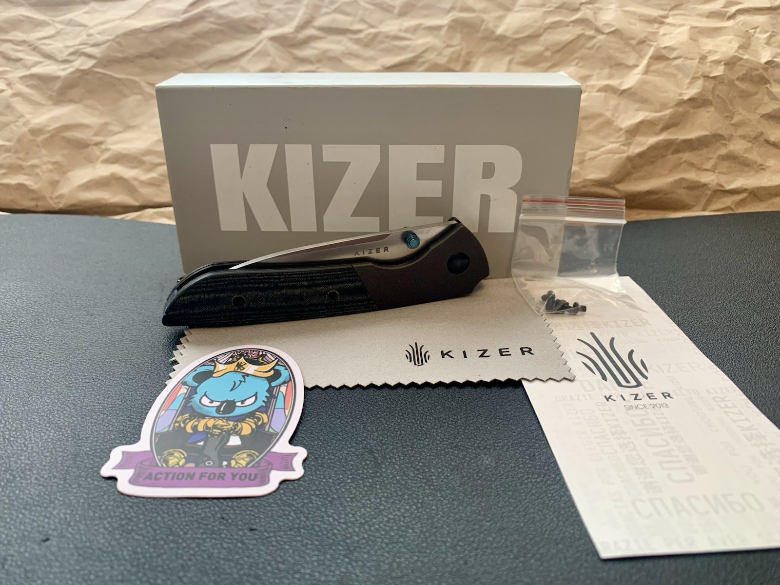 Kizer Spitfire 3690A1 14C28N Satin Blade Aluminum Micarta Folding Knife LNIB