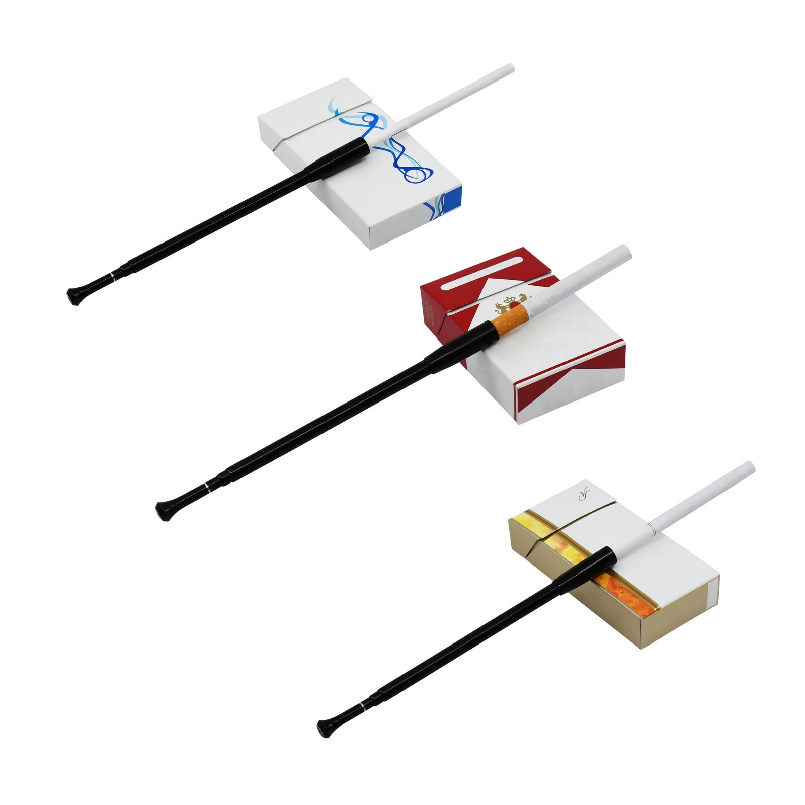Long Extendable Black Functional Slim Cigarette Holder | Natural Filter Stone