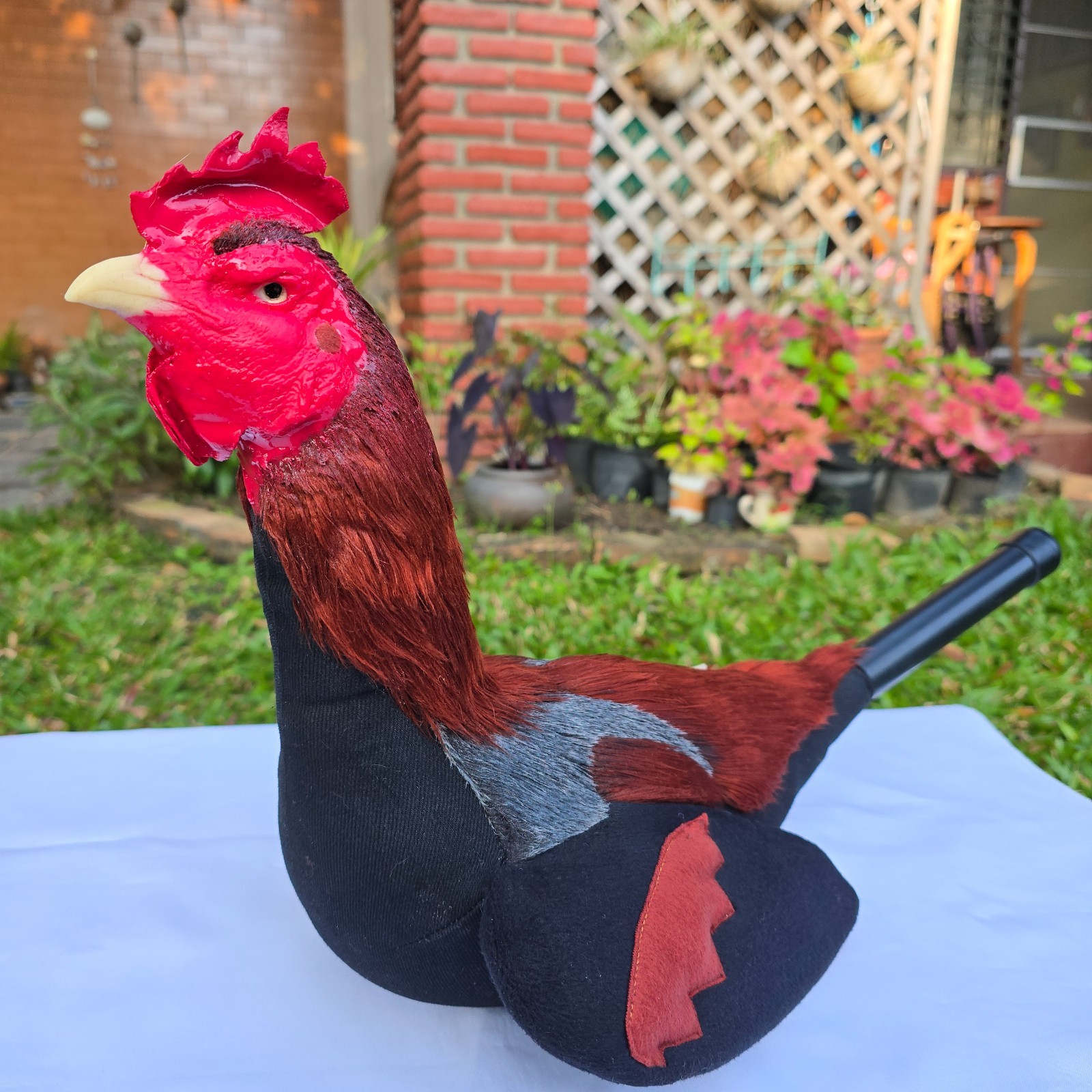 Rooster Doll with Handle Realistic Chicken Tough Durable Toy Silicone Head