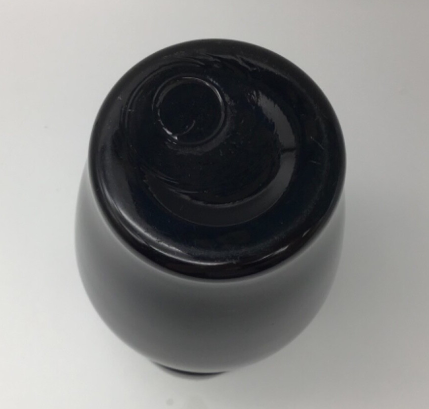 Black/Amethyst Glass Vase Hand Blown Smooth Pontil 7.25 Inches