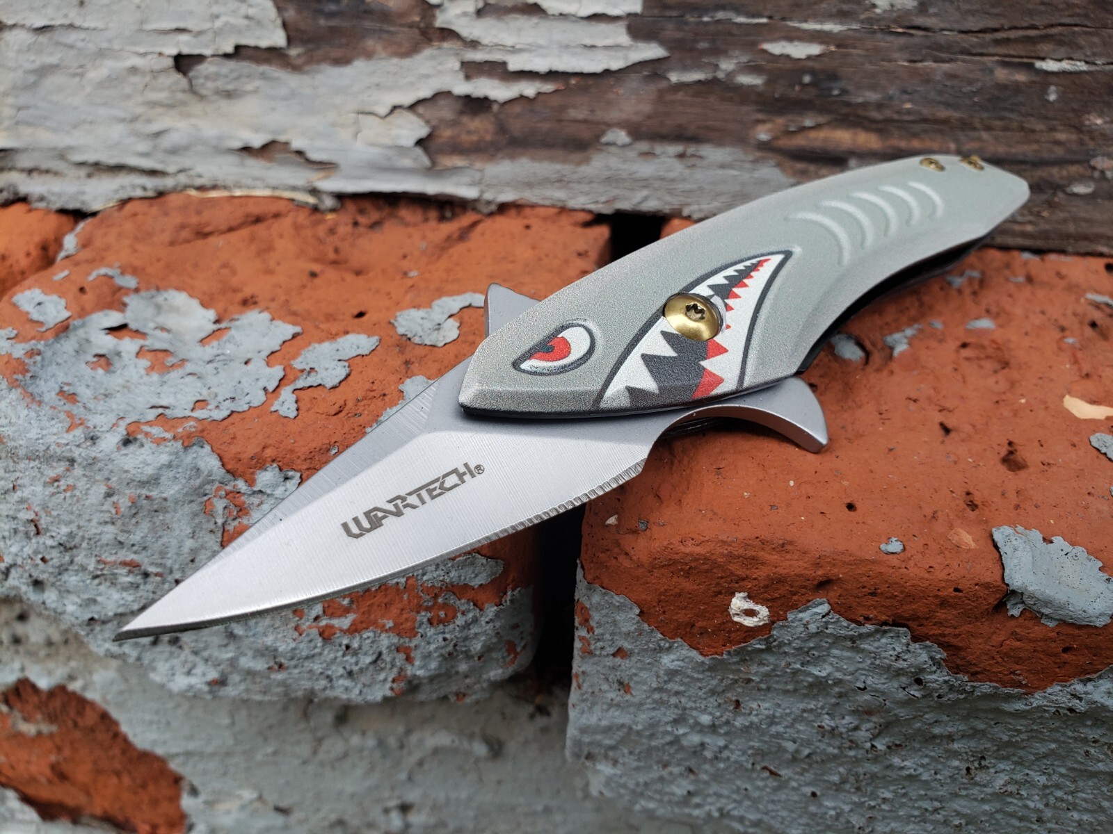 Small Silver Gray Gold Shark Bomb Spring Assisted Pocket Knife EDC Guys Ladies