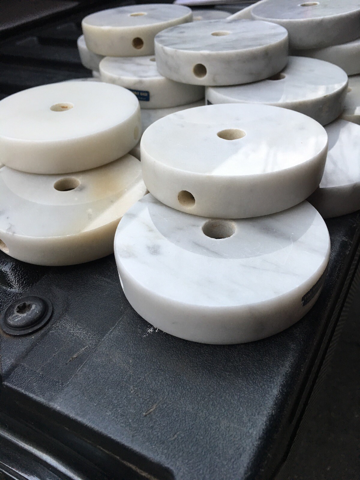 Vintage Italian 3 1/2 “ White Round marble bases with side hole