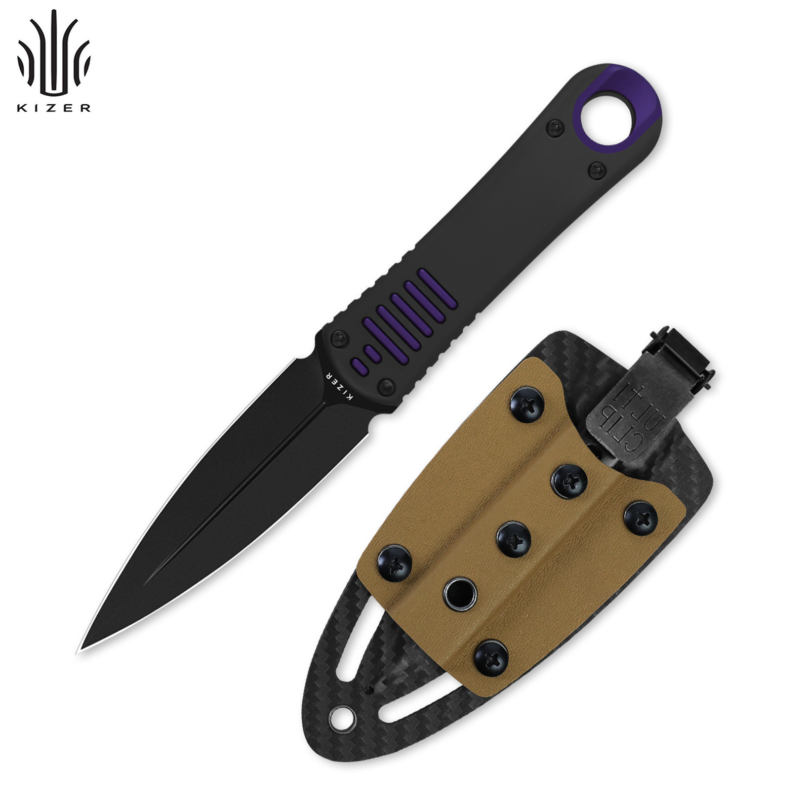 Kizer Hidden Agenda EDC Fixed Knife 10V Blade Aluminum Handle + Sheath 1083A1