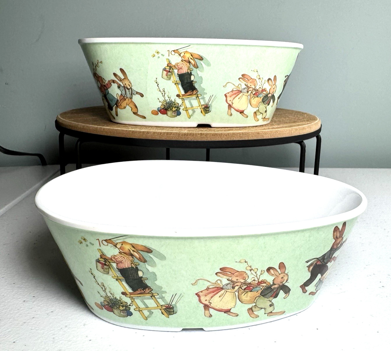 World Market Melamine Decorative Easter Egg Shaped Stackable Bunny Bowls Set/2