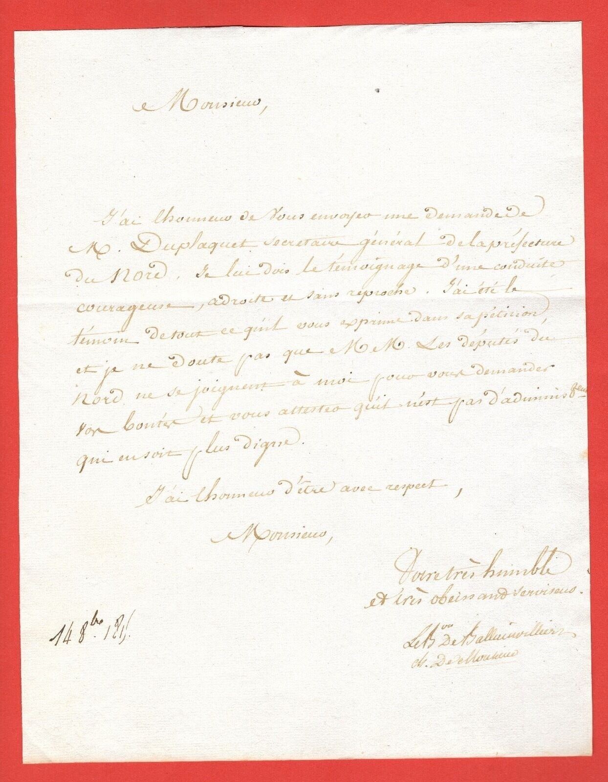 HA14-AUTOGRAPH-DE BALLAINVILLIERS-MUSKETEER-SECRET AGENT-HUNDRED DAYS-1815