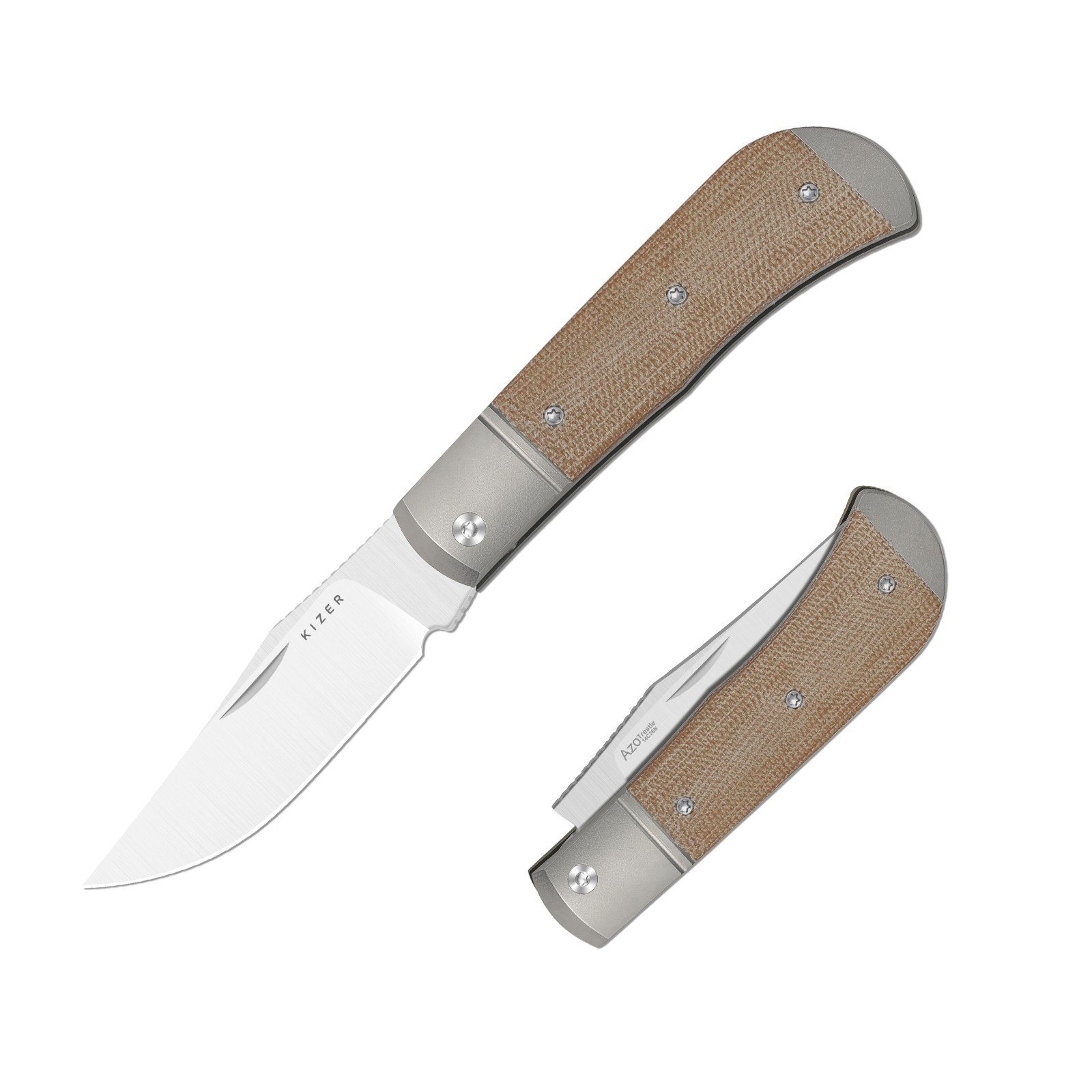 Kizer Trestle EDC Folding Pocket Knife 14C28N Blade Titanium & Micarta Handle