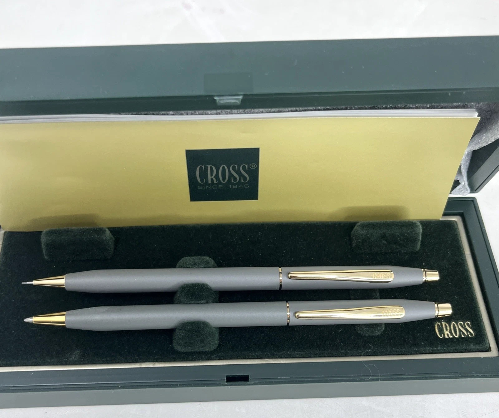 Cross Century Set Gray & Gold Ballpoint Pen & 0.5mm Pencil In Box Usa Made *