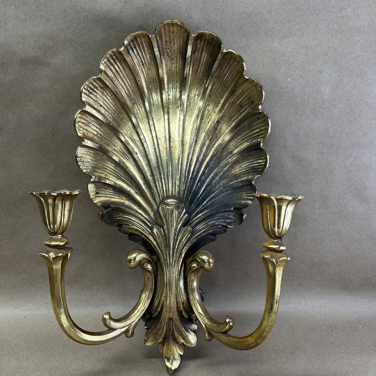 Vintage Syroco 4224 Gold Shell Wall Sconce Candle Holder Hollywood Regency *READ