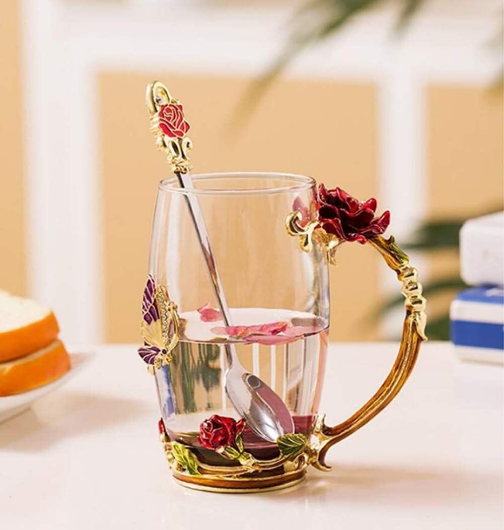 Flower Cup Mug with Spoon Gifts for Women Mothers Day 12 Ounce 6″W x 5″H