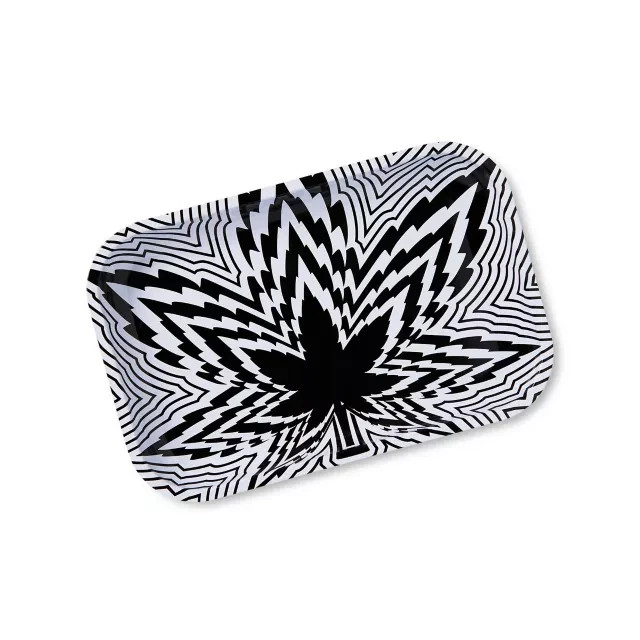 Black White Leaf Design Metal Tray Decorative Rolling Tray