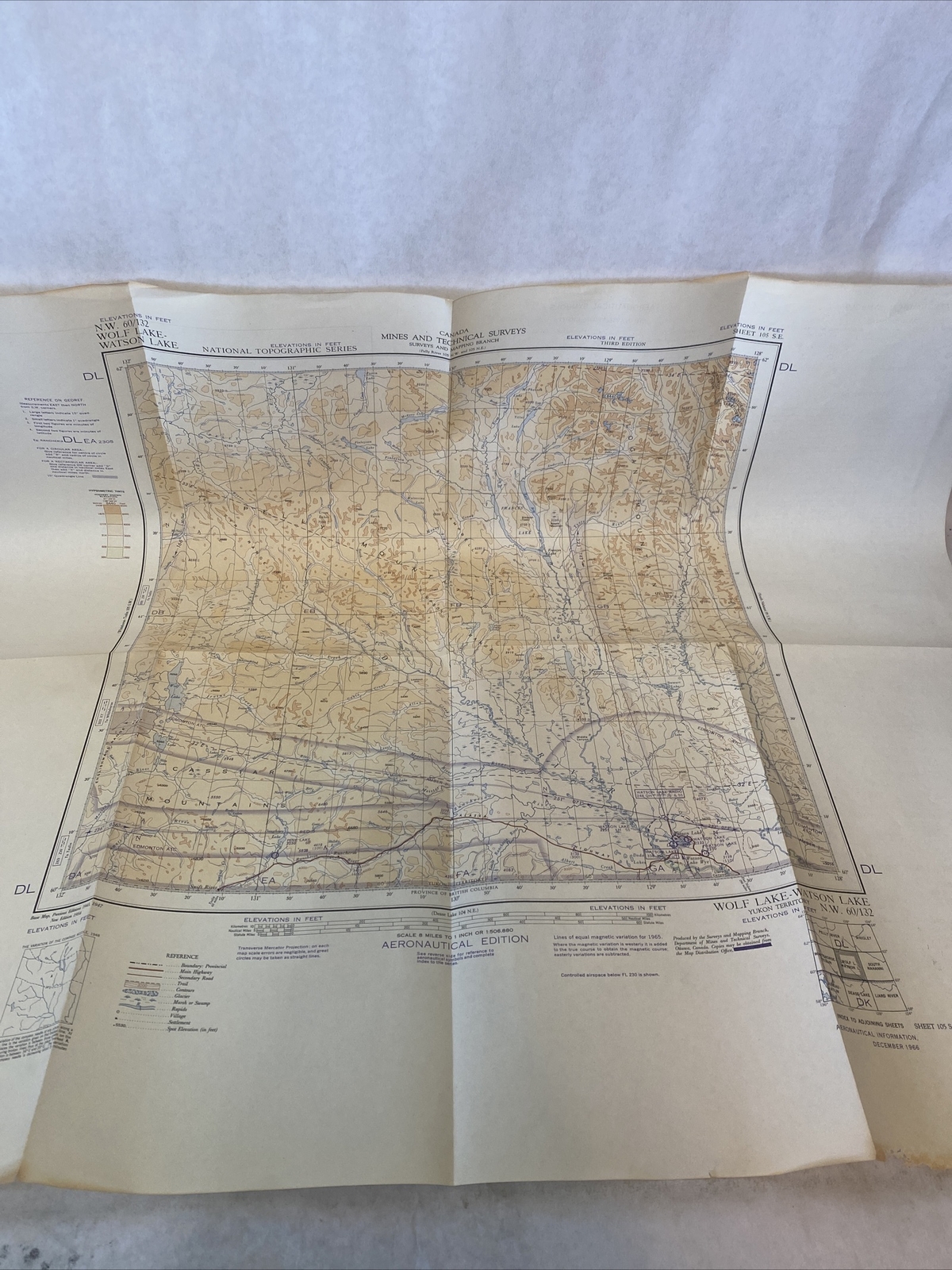 Wolf Watson Lake NW 60/132 Aeronautical Chart Map Canada Topographical 1966