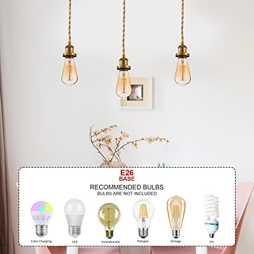 15.4ft Pendant Light Cord Kit, Industrial Vintage Plug in E26 Antique Brass