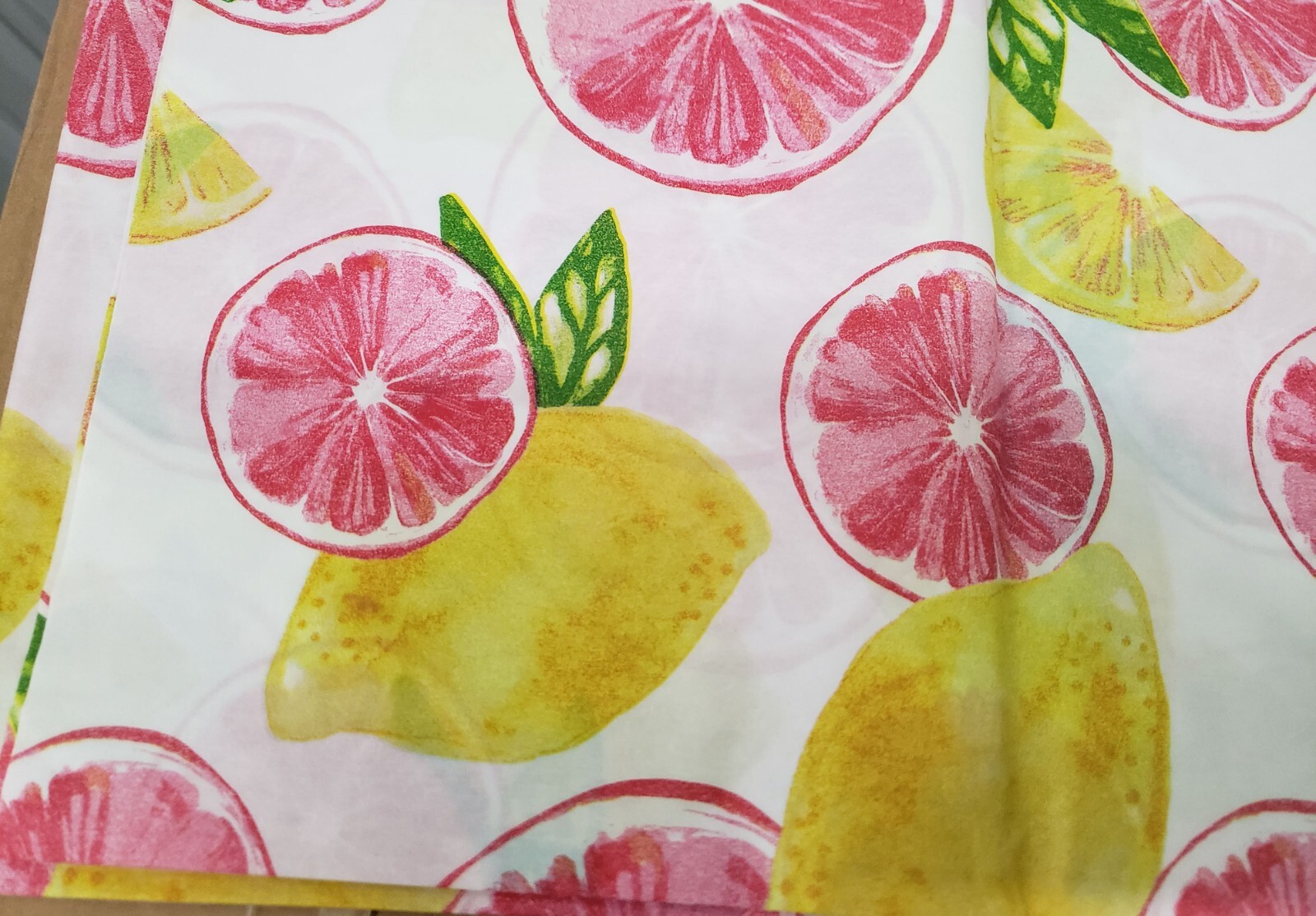 Thin Peva Vinyl Tablecloth 52″x70″Oblong (4-6 people) LEMONS,ORANGES & LEAVES,GR