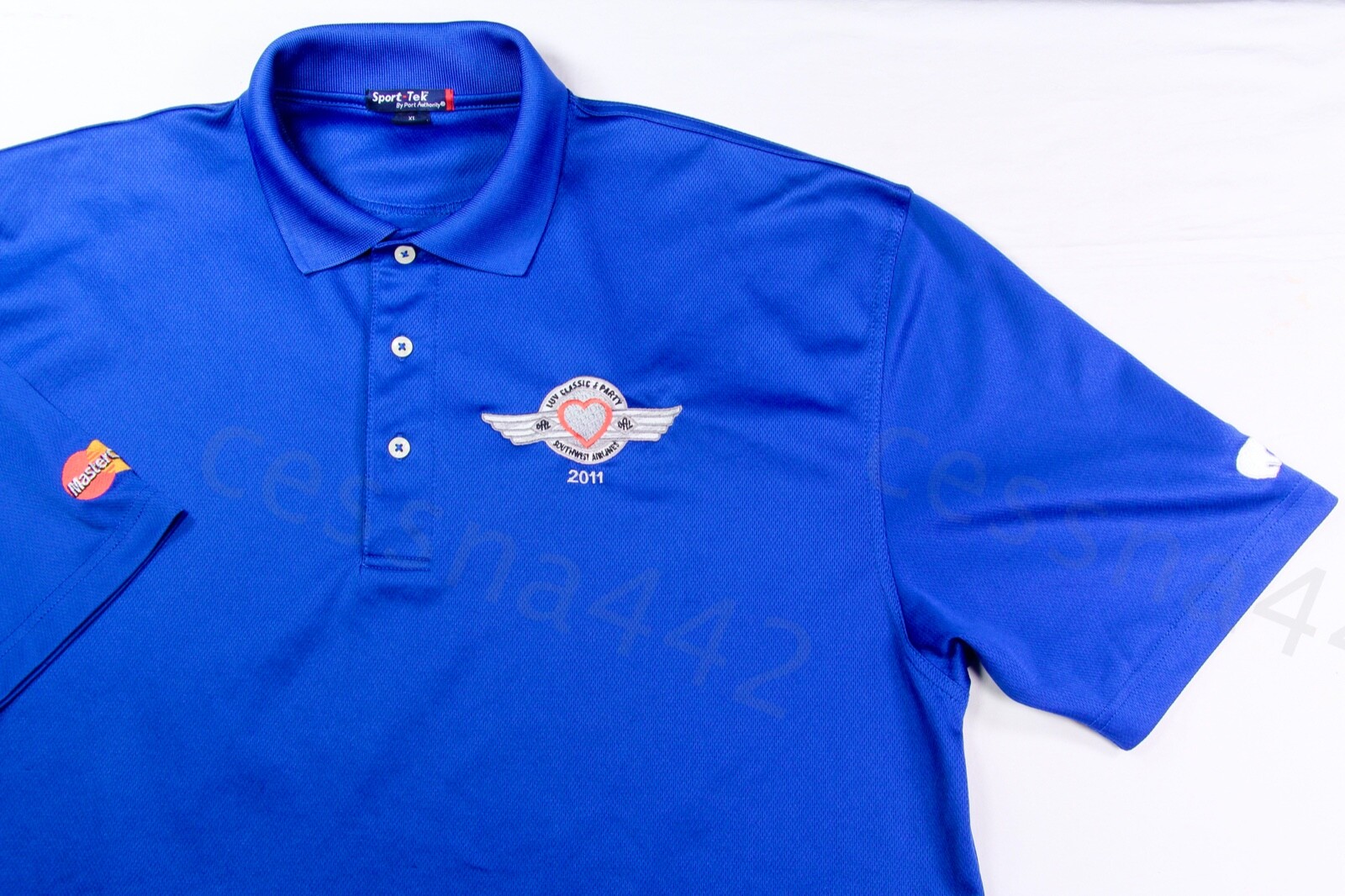 SW Airlines BLUE Mastercard & Bear Men’s Polo Shirt XL Embroidered Short Sleeve