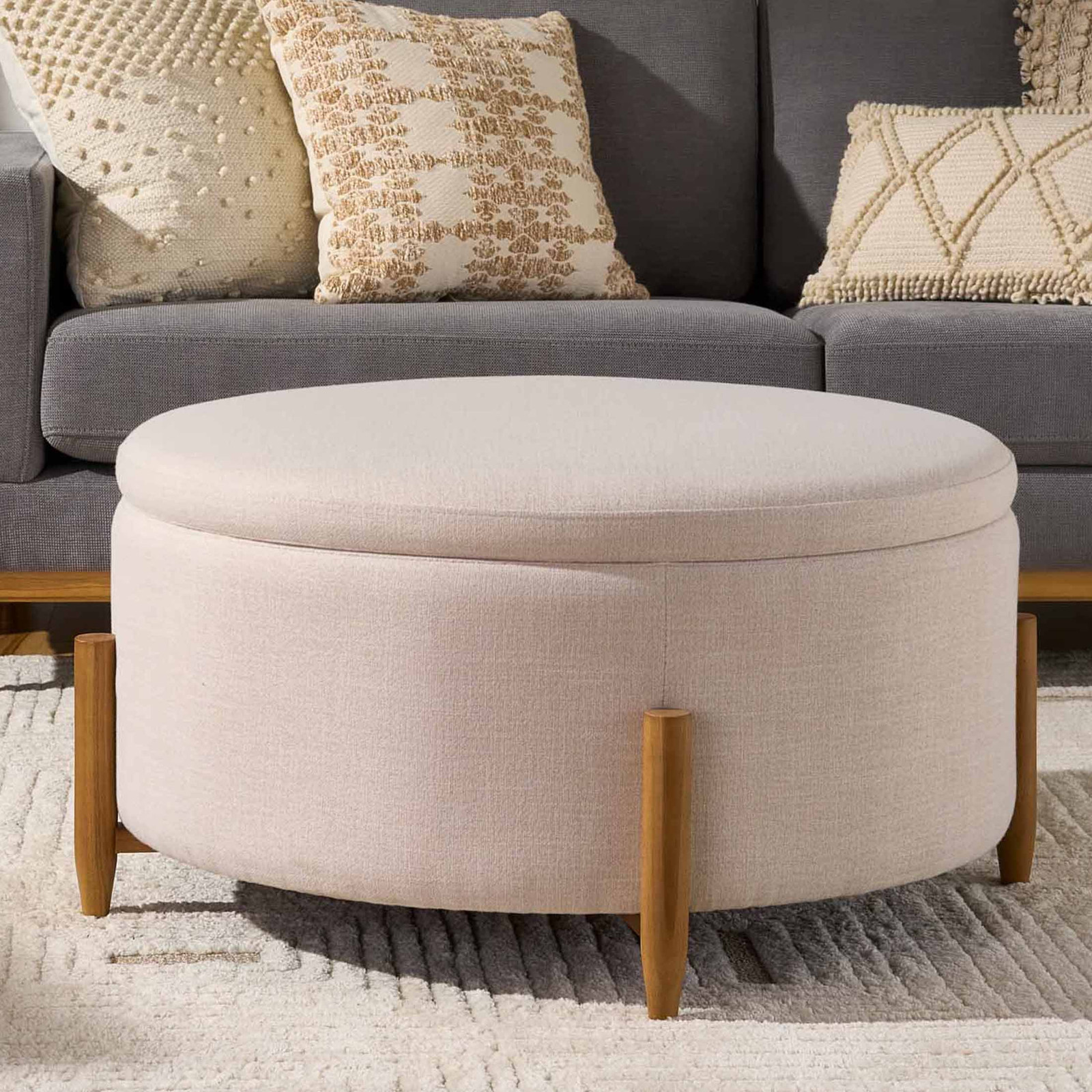 Springwood round Storage Ottoman, Cream