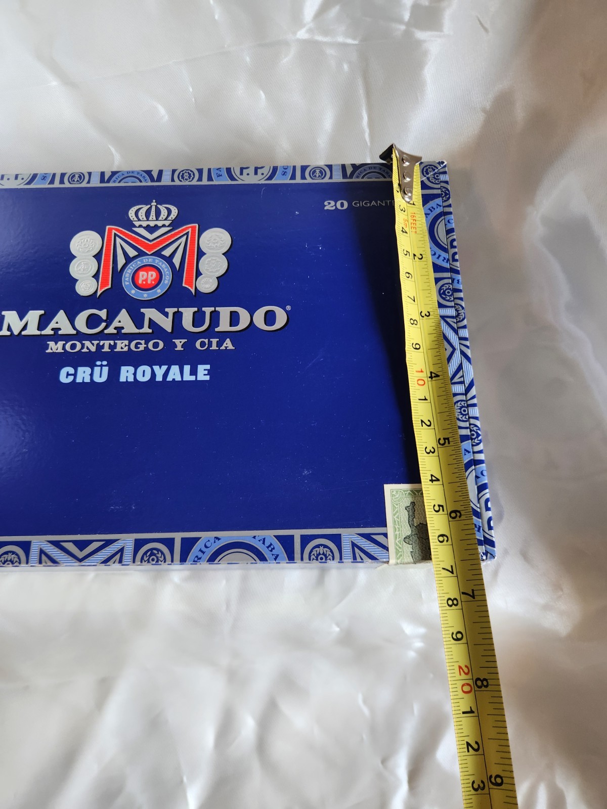 Macanudo Cru Royale Blue Empty Cigar Box, No Cigars 9 3/4 x 6 1/2 x 2 1/4 inches