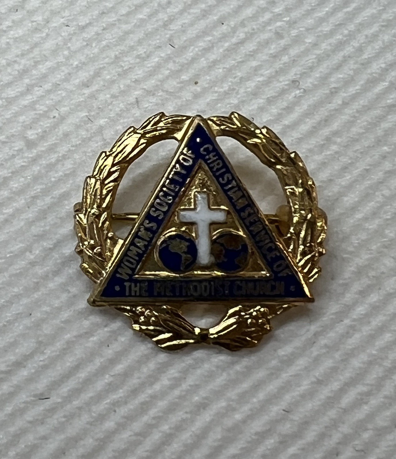 Vtg 1970’s Sterling Silver Blue Enamel Pin for Women’s Society Methodist Church