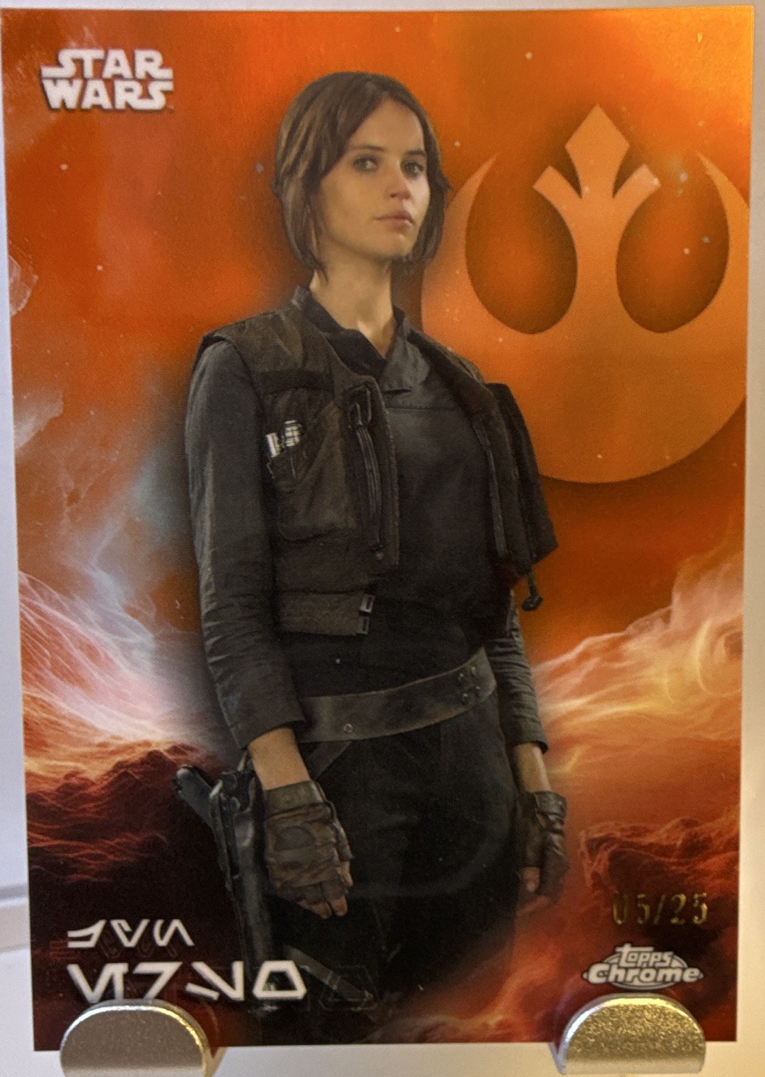 Topps Star Wars Chrome Rogue One Jyn Erso AV-66, 05/25 Rebel Orange Aurebesh SP!
