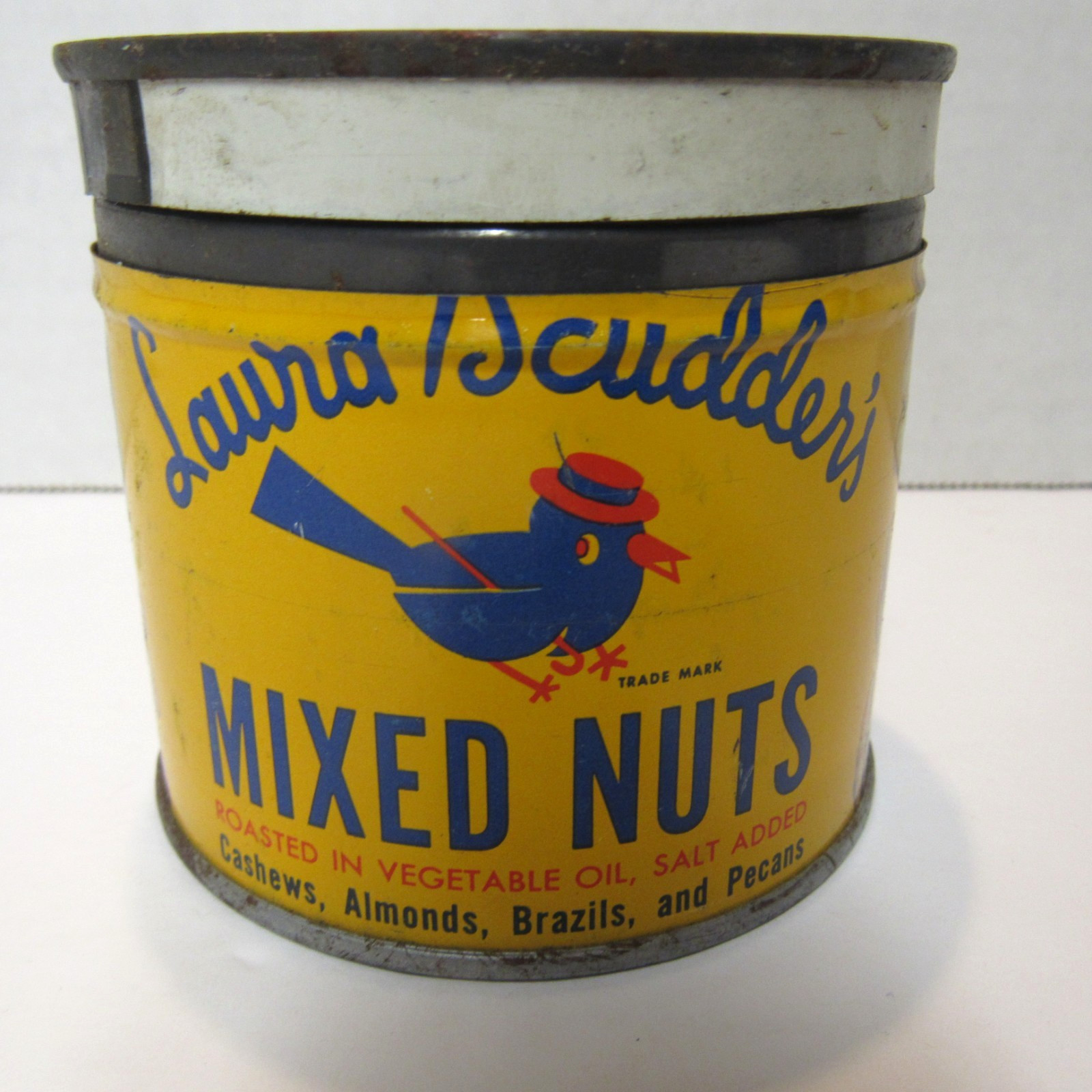 Vintage Laura Scudder’s Mixed Nuts Tin Can Blue Bird **READ***