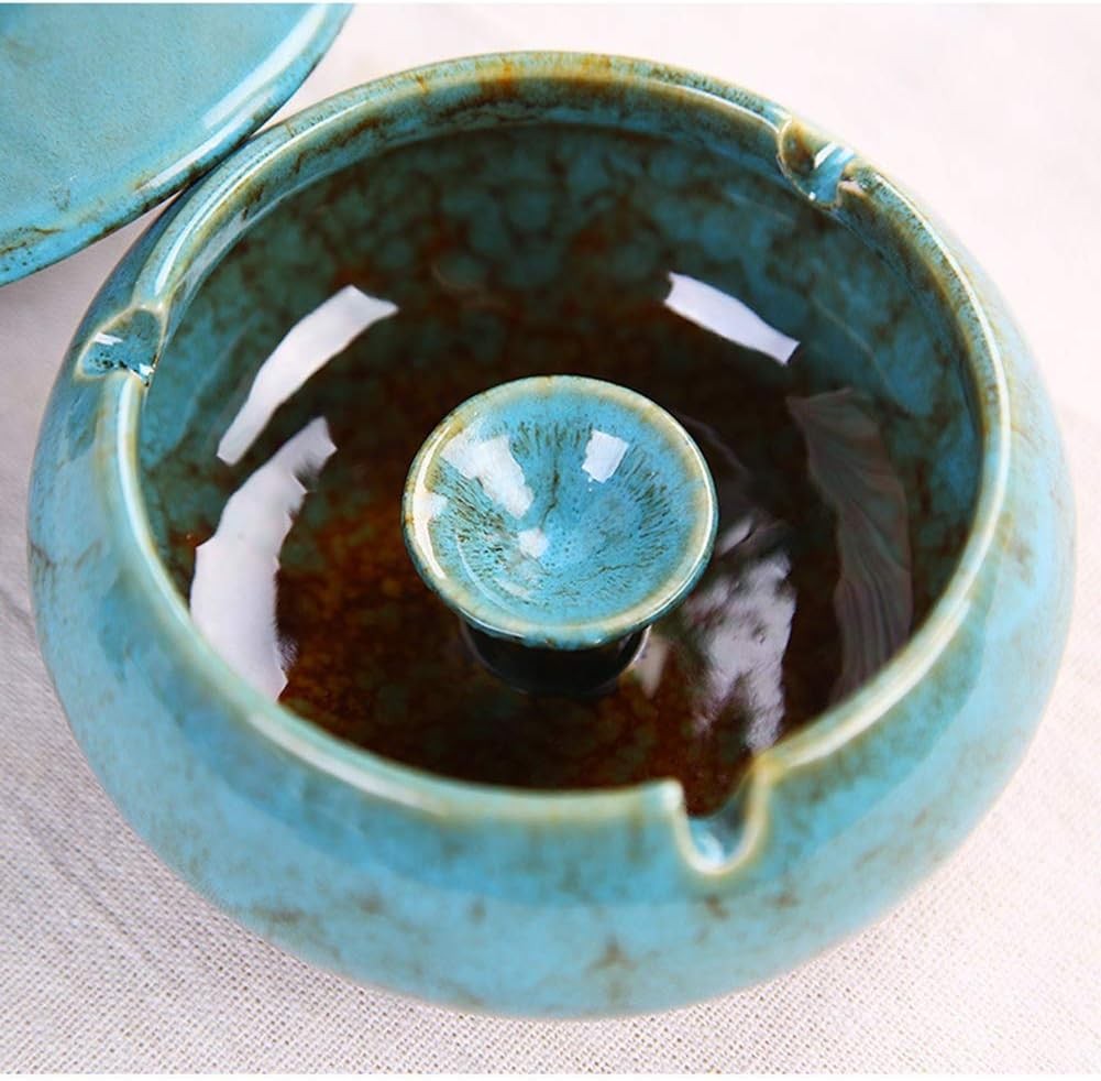 Ceramic Ashtray with Lids, Windproof, for indoor or outdoor- Blue