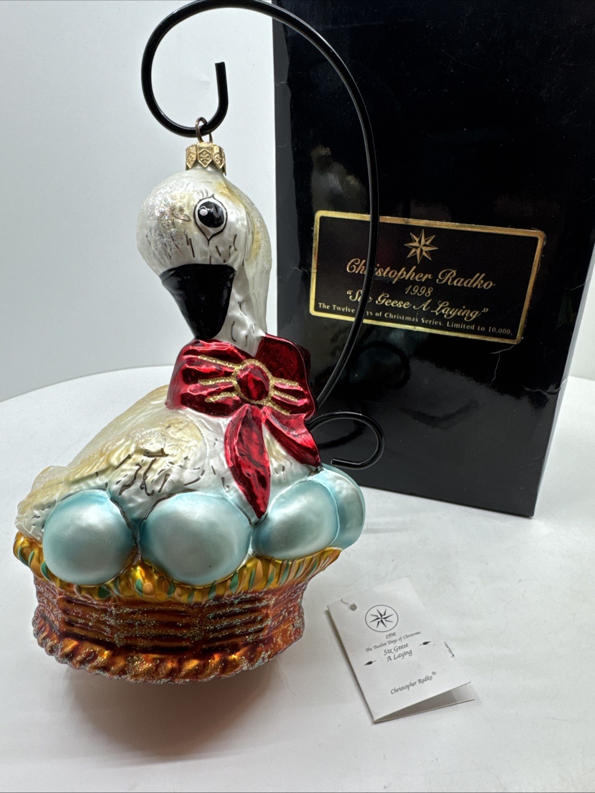 Christopher Radko Six Geese A Laying 12 Days Of Christmas Glass Ornament 7” Tag