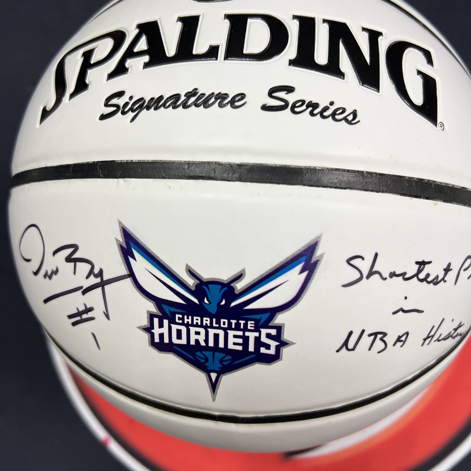 Muggsy Bogues Autographed Charlotte Hornets basketball Inscription Beckett BAS
