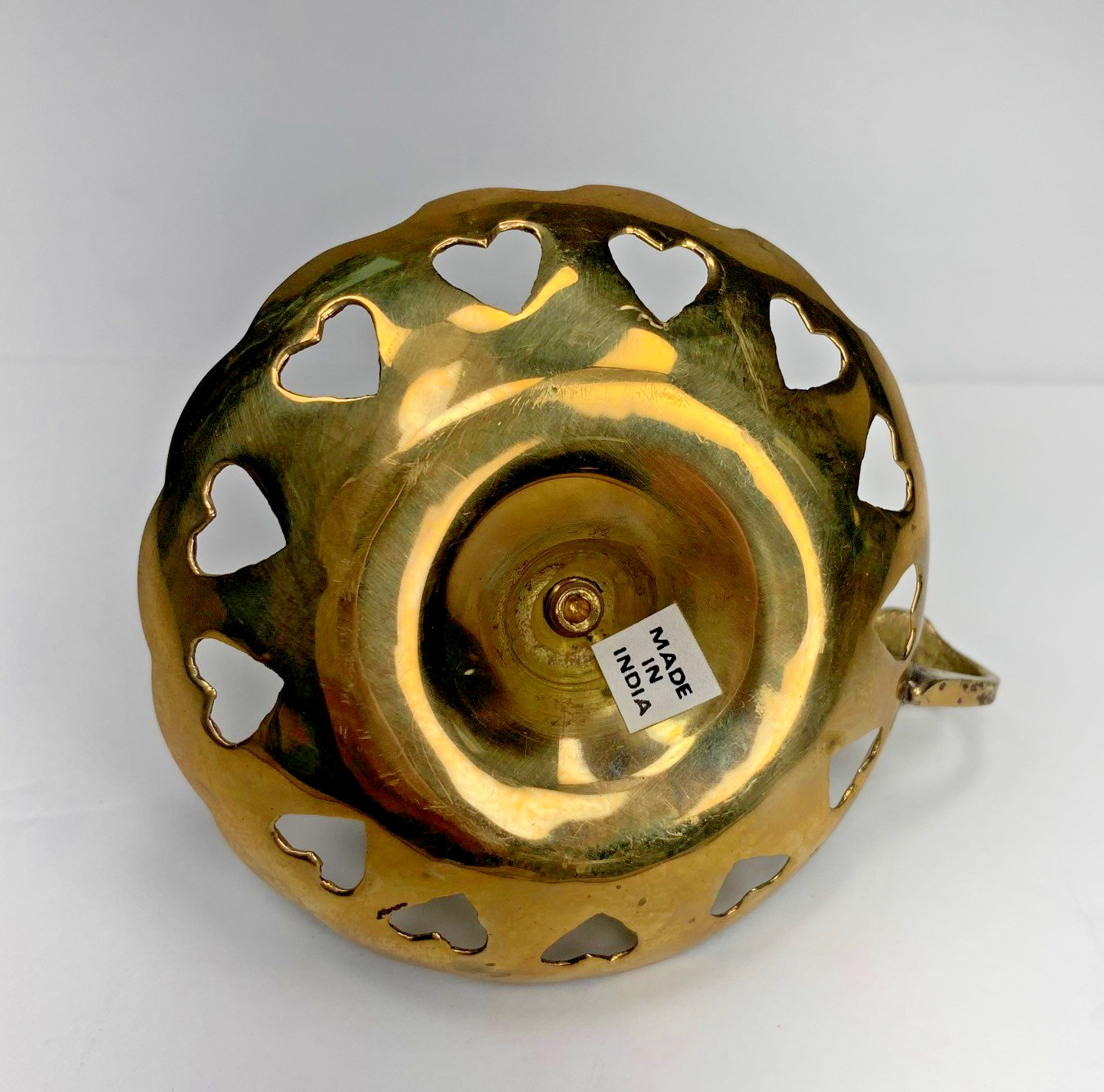 Brass Chamber Candlestick Holder Vintage Hearts Finger Loop Thumb Rest India