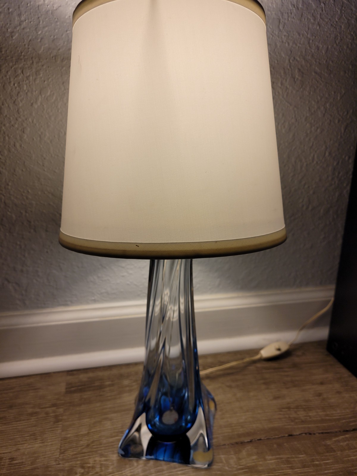 1950s Antique VAL.ST. LAMBERT Blue & Clear Table Lamp, Shade not included