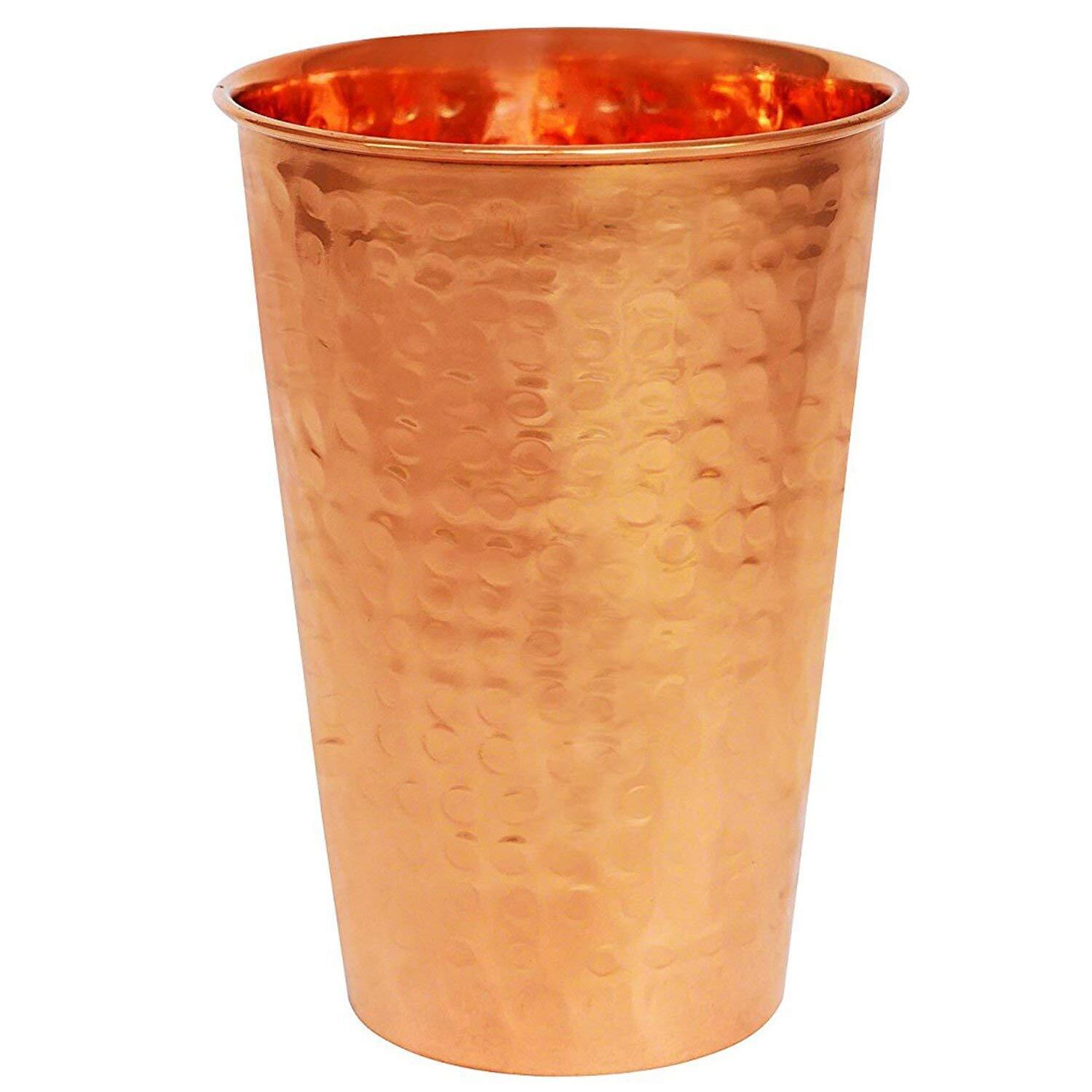 Pure Copper Tumbler Glass Ayurveda Copper Drinking Glass Hammered 450ml